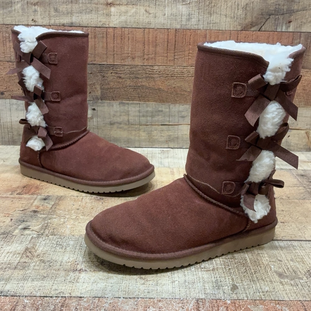 Koolaburra By UGG Boots Womens Size 9 40 Brown Suede Bow Mid Calf 1015875 Winter